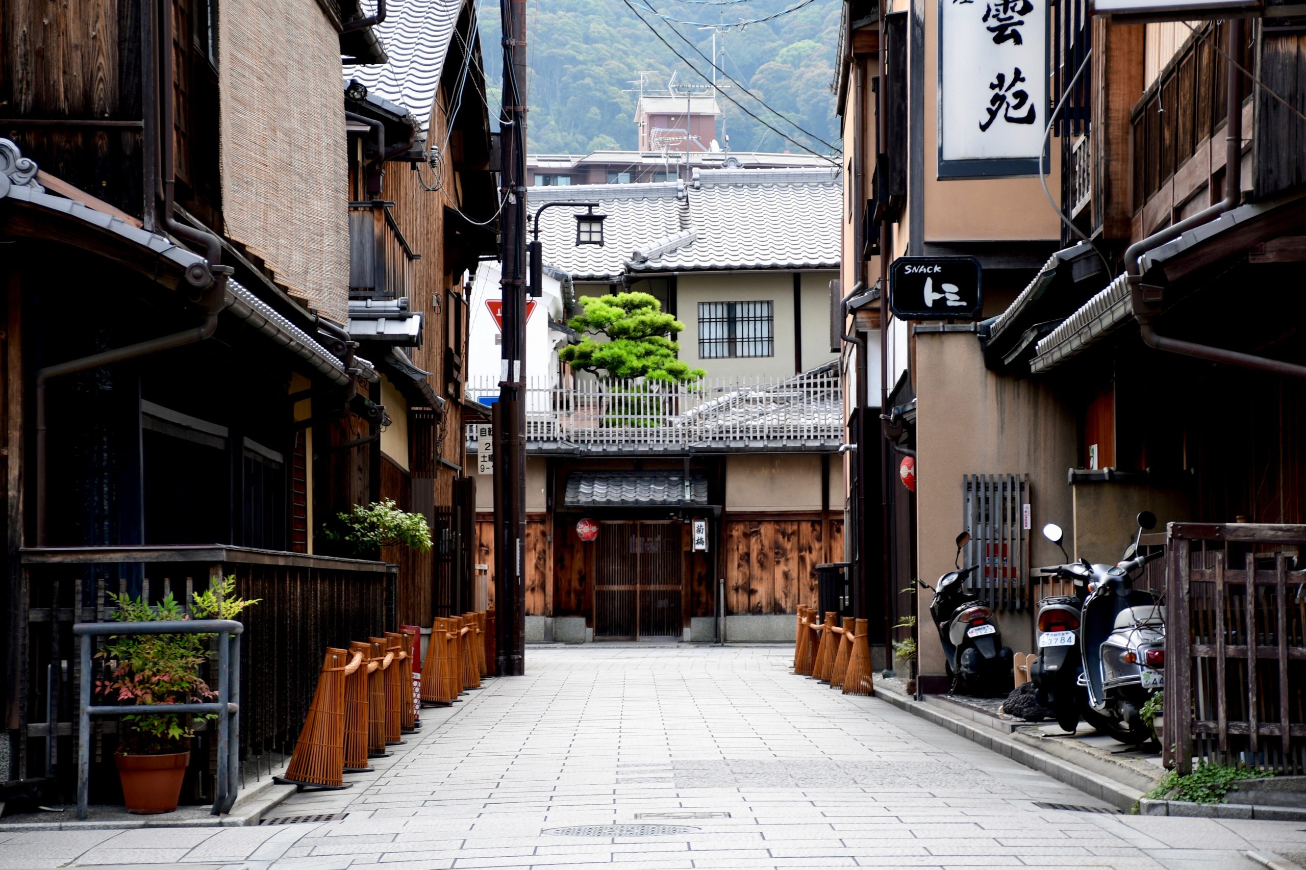 A side street just left to Hanamikoji Street in Gion. 