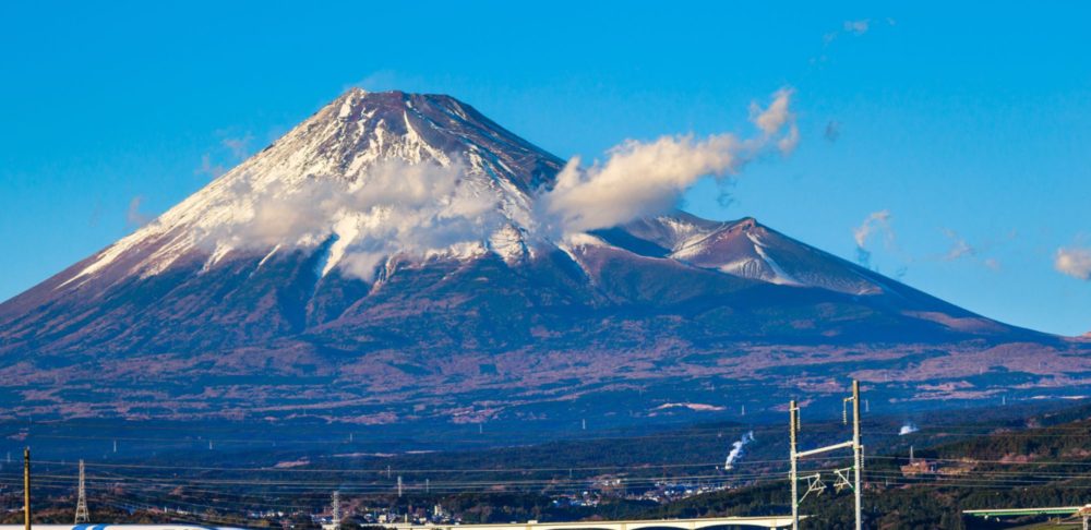 Shinkansen Train in front of Mount Fuji