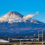 Shinkansen Train in front of Mount Fuji