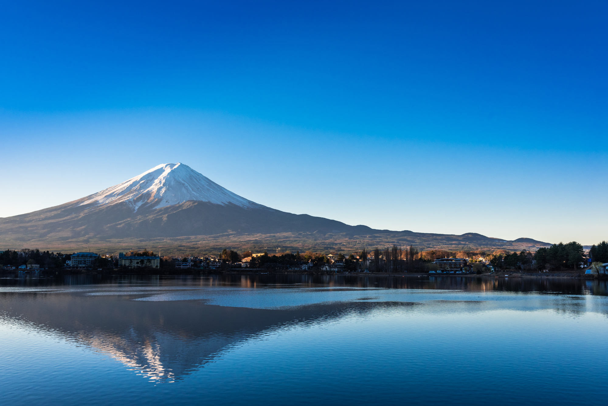 Mount Fuji reflecting in the water