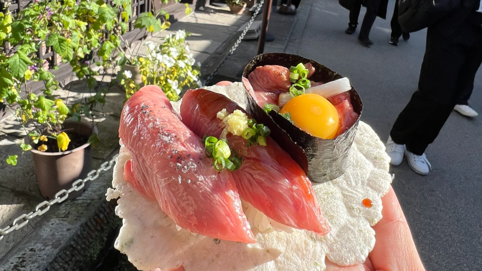 3 types of hida beef sushi in Takayama