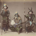 Three Japanese Samurai wearing armour from the late 19th century