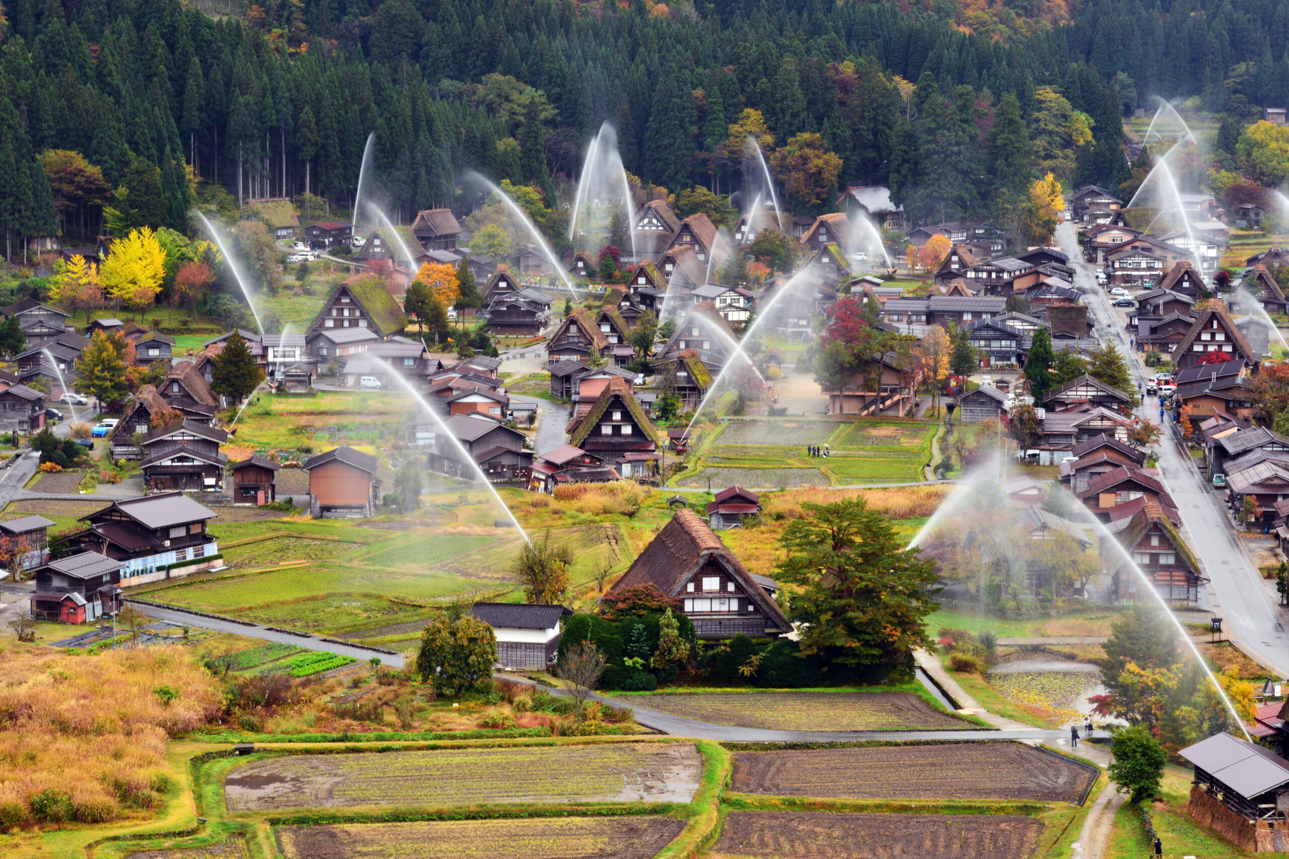 Panoramic view of Shirakawa- Go Village Gifu Japan in autumn