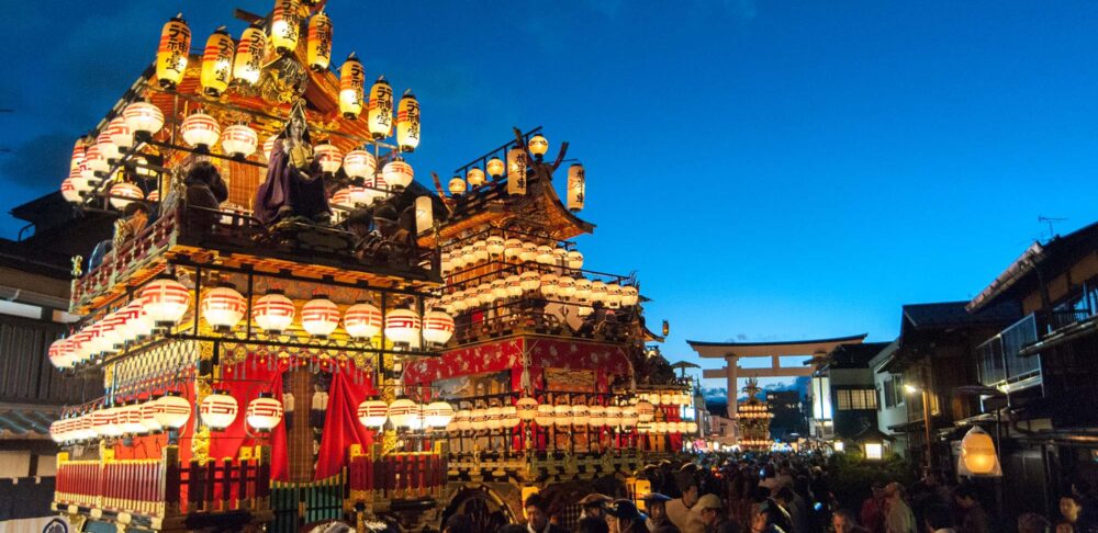 Evening view of Takayama Matsuri floats