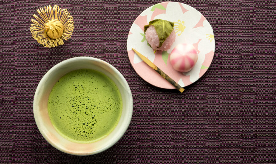 Matcha tea and seaonal wagashi sweets