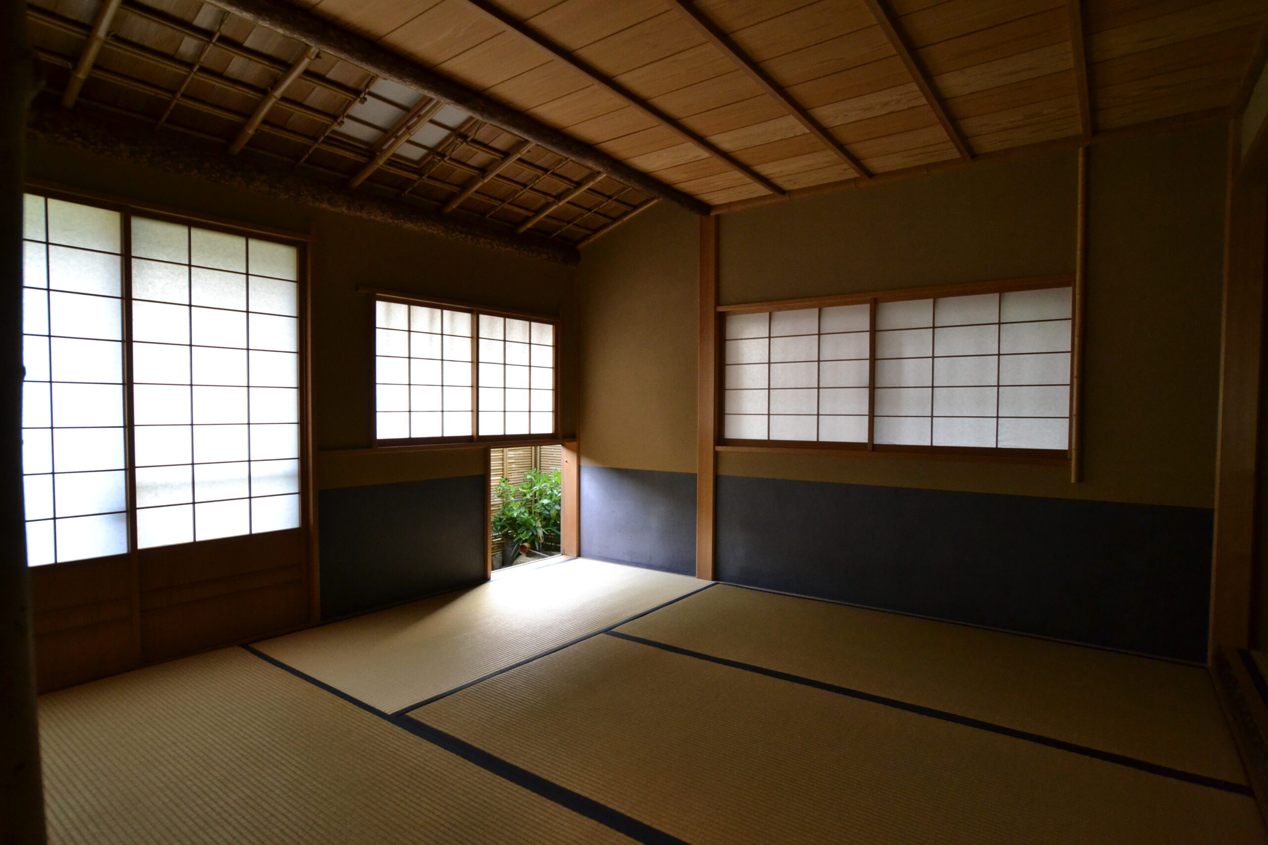 Tea house interior of Japanese Tea Ceremony Interior of a traditional Japanese tea house, featuring a nijiriguchi